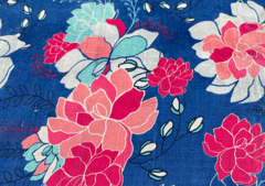 Pure Raw Silk Blue Red Floral