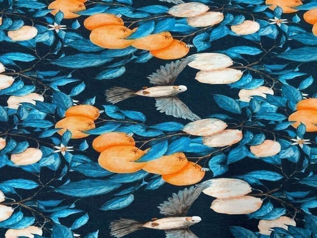 Corduroy Navy Blue Leaves