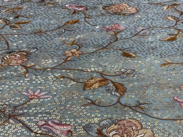 Embroidered Georgette Sky Blue Floral