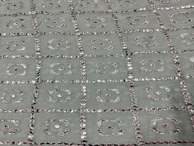 Embroidered Georgette Sea Green Silver Geometric