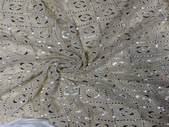 Embroidered Georgette Light Fawn Silver Geometric