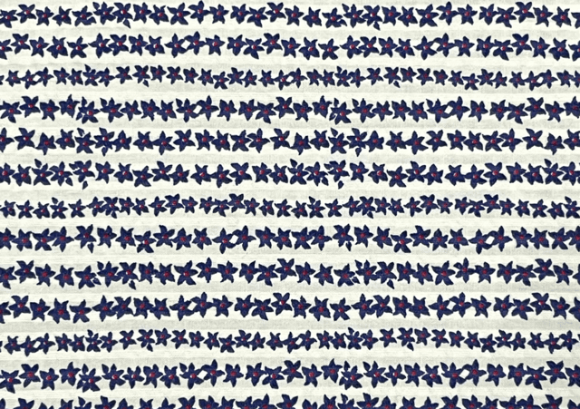 Printed Cotton Slub White Blue Abstract