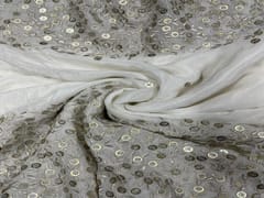 Dyeable Embroidered Georgette White Grey Floral Borders