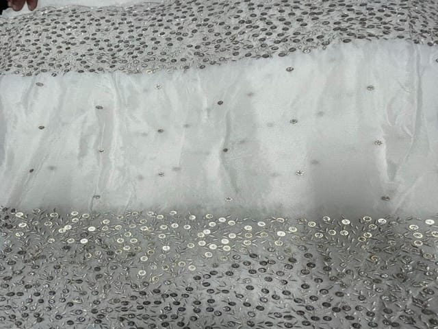 Dyeable Embroidered Georgette White Grey Floral Borders