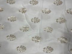 Dyeable Embroidered Chiffon White Golden Flowers