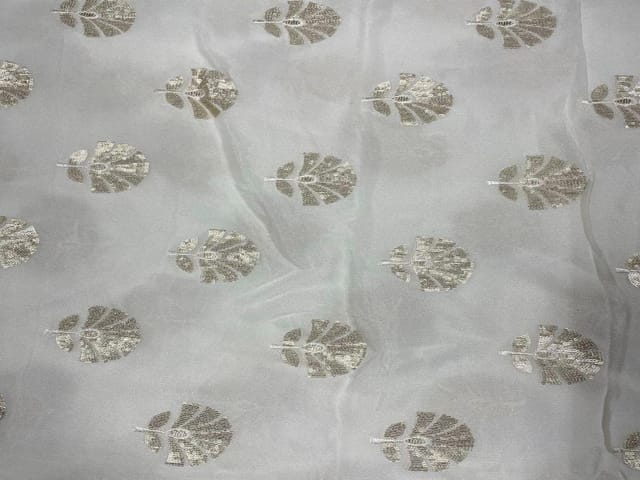 Dyeable Embroidered Chiffon White Golden Flowers