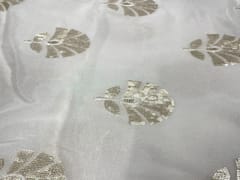 Dyeable Embroidered Chiffon White Golden Flowers
