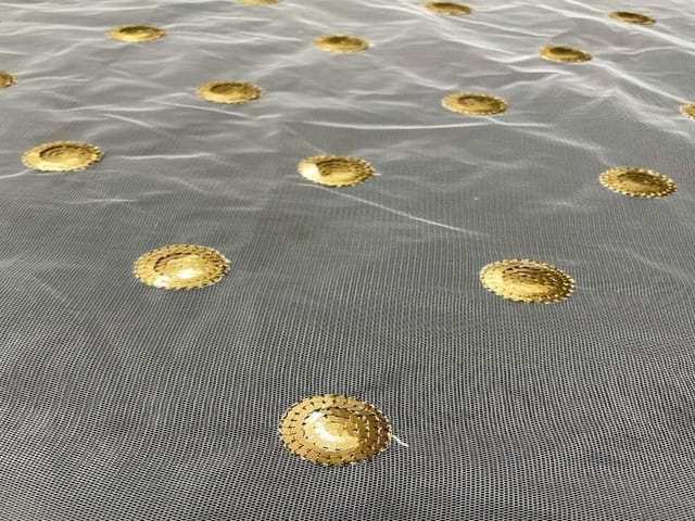 Dyeable Embroidered Net White Dark Golden Circles