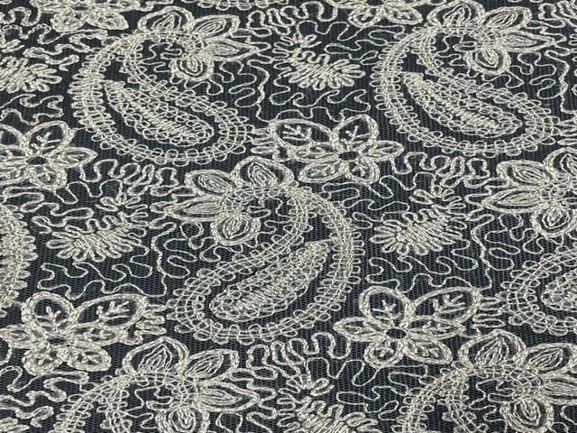 Dyeable Embroidered Net White Paisleys