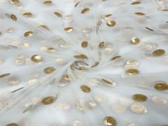 Dyeable Embroidered Net White Dark Golden Circles