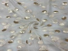 Dyeable Embroidered Net White Golden Circles 1