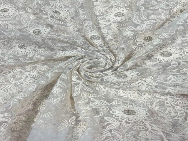 Dyeable Embroidered Net White Floral 3