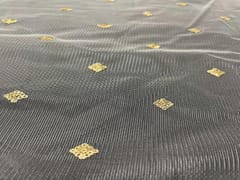 Dyeable Embroidered Net White Golden Diamond