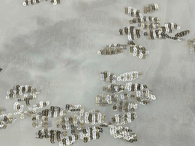 Dyeable Embroidered Chiffon White Golden Abstract