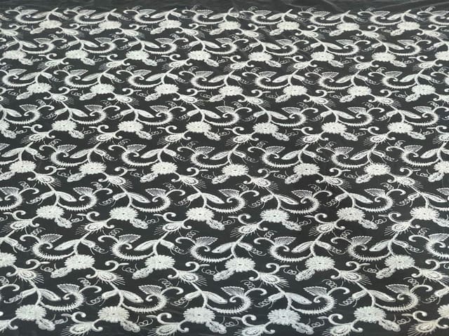 Dyeable Embroidered Net White Floral 4