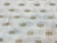 Dyeable Embroidered Chiffon White Golden Geometric Motifs