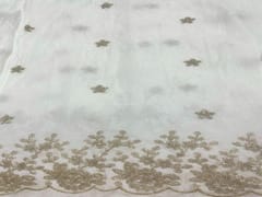 Dyeable Embroidered Chiffon White Golden Floral Borders
