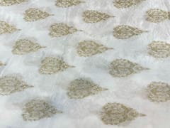 Dyeable Embroidered Chiffon White Golden Leaves