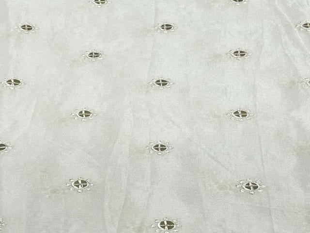 Dyeable Embroidered Chiffon White Silver Sequins Floral