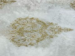 Dyeable Embroidered Chiffon White Golden Leaves