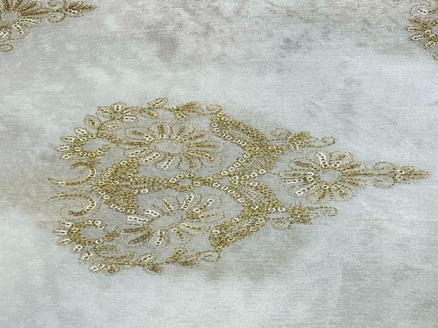 Dyeable Embroidered Chiffon White Golden Leaves