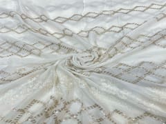 Dyeable Embroidered Chiffon White Geometric Stripes