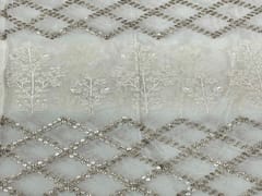 Dyeable Embroidered Chiffon White Geometric Stripes