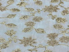 Dyeable Embroidered Chiffon White Dark Golden Floral