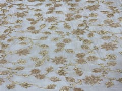 Dyeable Embroidered Chiffon White Dark Golden Floral
