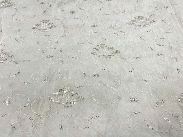 Dyeable Embroidered Chiffon White Silver Florals