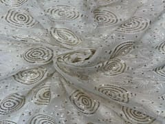 Dyeable Embroidered Georgette White Geometric 1