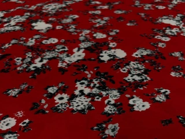 Printed Crepe Red White Floral