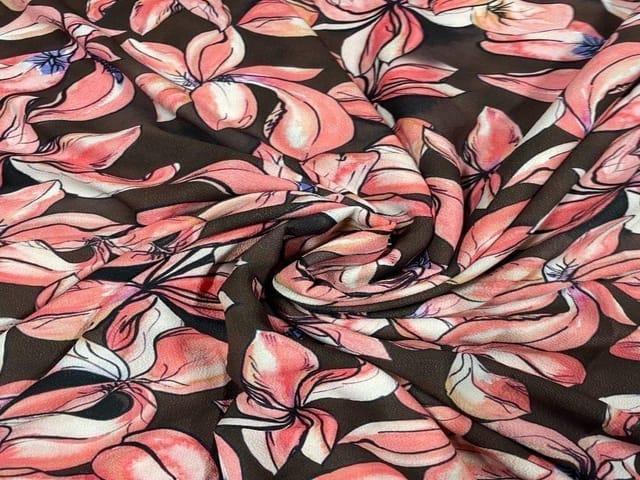 Printed Georgette Brown Pink Floral