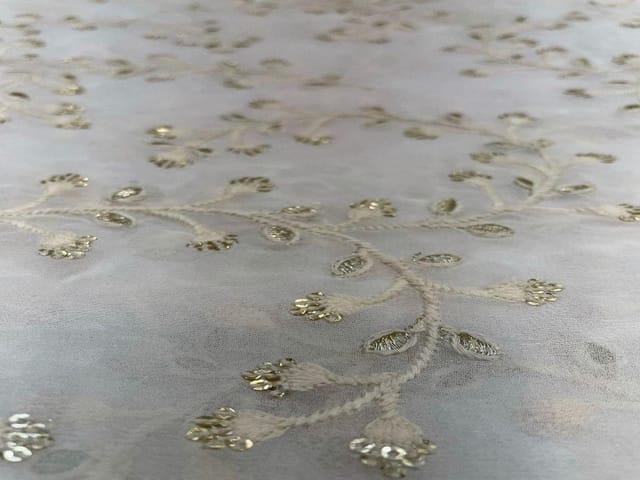 Dyeable Embroidered Georgette White Floral 2