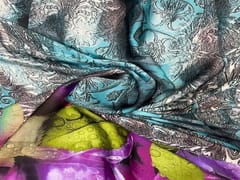 Printed Imported Satin Sea Blue MultiColour Floral