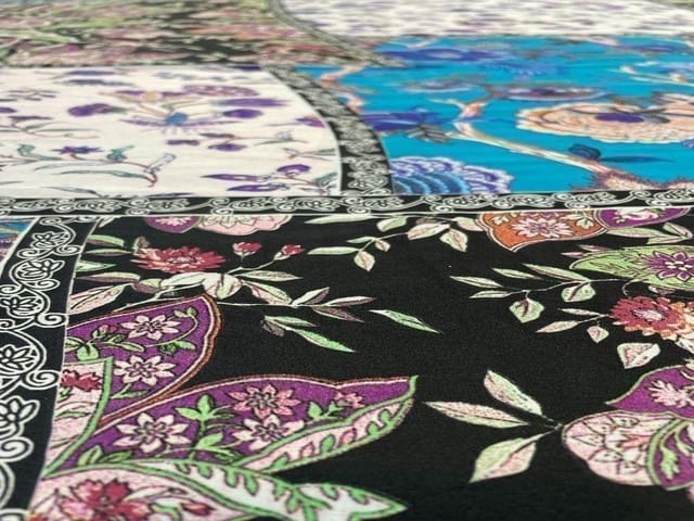 Printed Imported Satin Blue MultiColour Floral