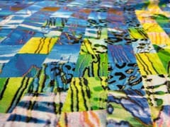 Printed Imported Satin Blue Yellow Abstract