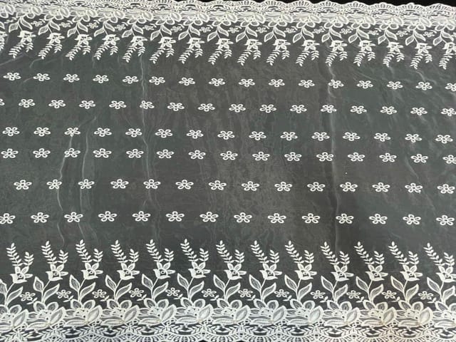 Dyeable Embroidered Organza White Flowers