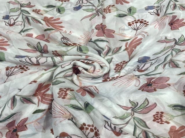 Chiffon White Peach Floral