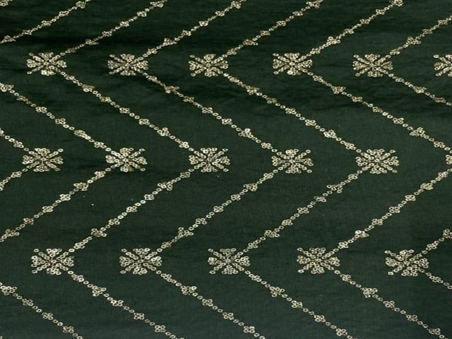 Pure Chanderi Embroidered Silk Dark Green Chevron