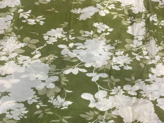 Chiffon Mehndi Green White Abstract