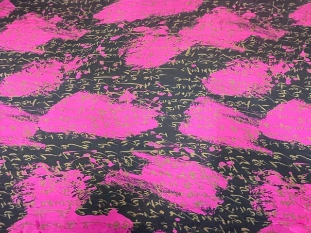 Printed Chiffon Black Pink Abstract