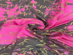 Printed Chiffon Black Pink Abstract