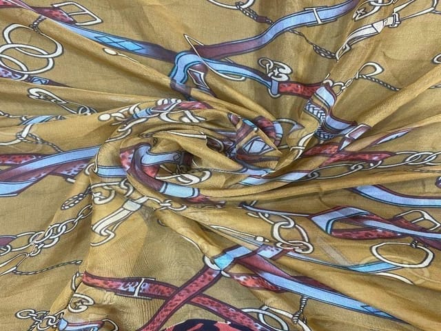 Printed Chiffon Brown Maroon Animal Abstract