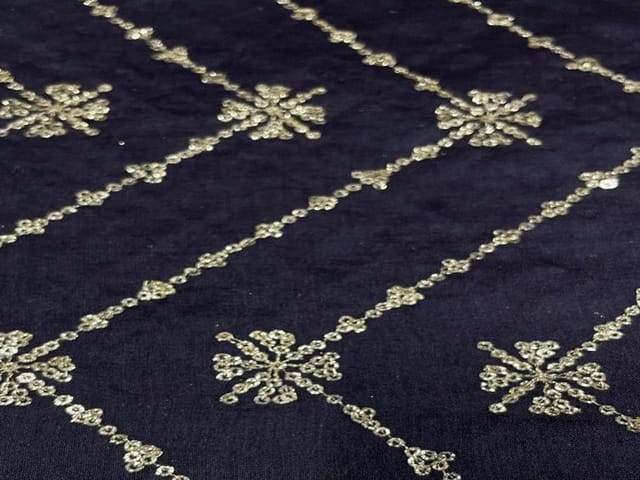 Pure Chanderi Embroidered Silk Navy Blue Chevron