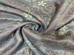 Pure Dupion Silk Grey MultiColour Floral