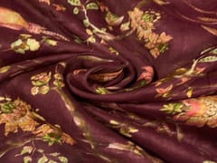 Pure Dupion Silk Dark Maroon Floral