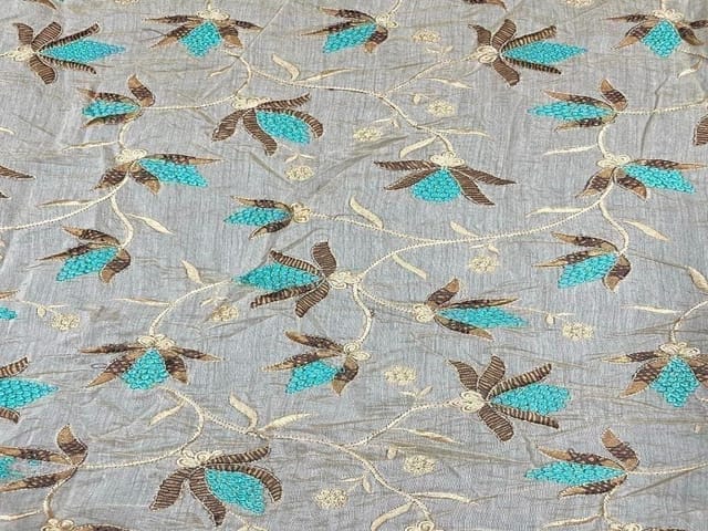 Pure Chanderi Embroidered Silk Cream Floral