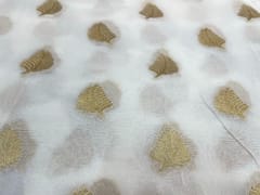 Dyeable Banarasi Semi Georgette White Golden Leaves