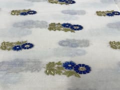Embroidered Cotton Off White Blue Floral Motifs